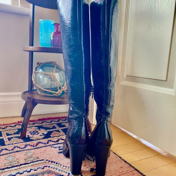 Prada Vintage Black Patent Leather Heeled Boots - Picture 9 of 14
